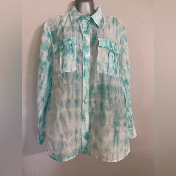 Lauren Ralph Lauren Silk Blend Tie Dye Button Up Size XL - Picture 3 of 13